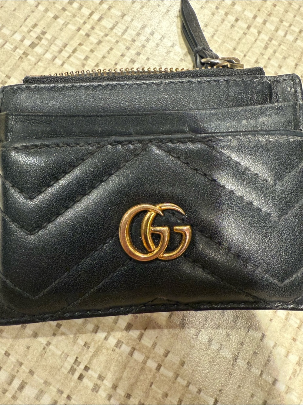 Gucci Black Quilted Leather Card Holder with Gold GG